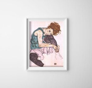 Poszter Ülő nő egy hajlított Egon Schiele térdével