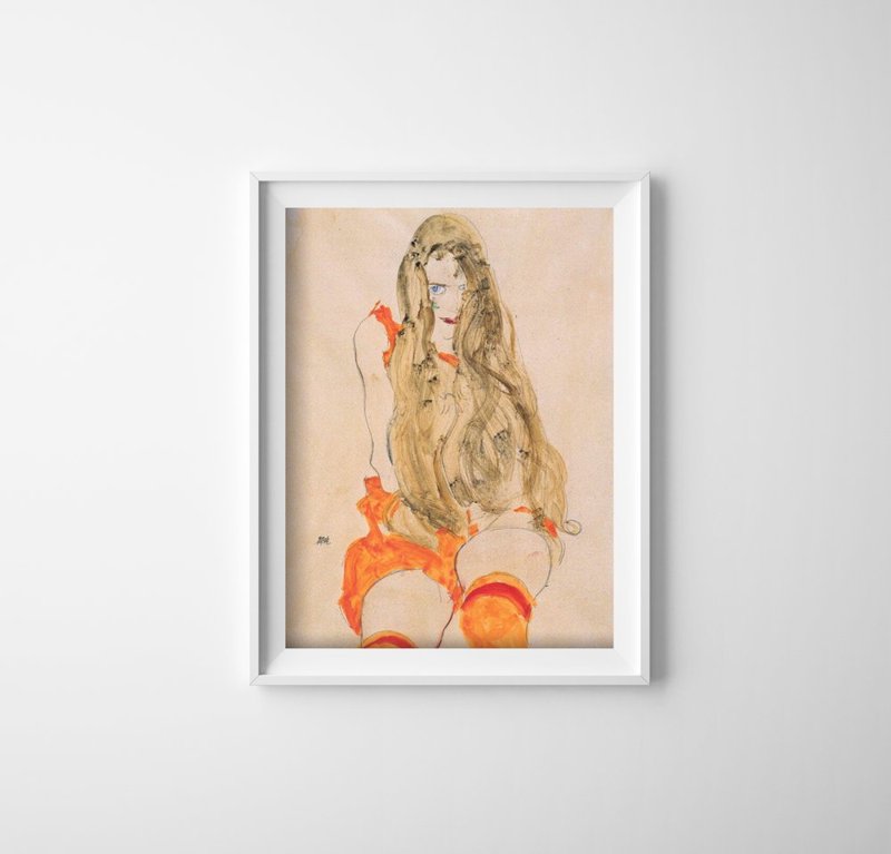 Retro poszterek Ülő lány eső haj Egon Schiele