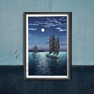 Fali poszter Hajók éjszaka Tsuchiya Koitsu által