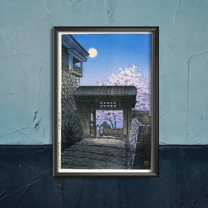 Fali poszter Cseresznye és holdvirág a Matsuyama kastélyban Kawase Hasui