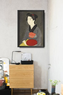 Plakát poszter Pincérnő piros tálcával