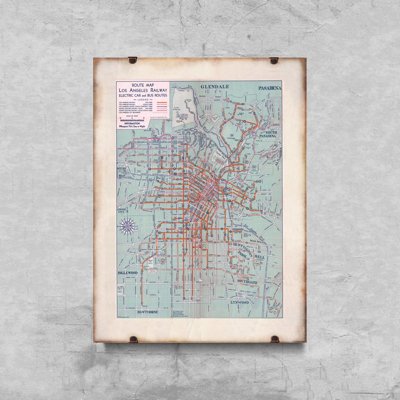 Retro plakát A Los Angeles Vasúti és Buszút térképe
