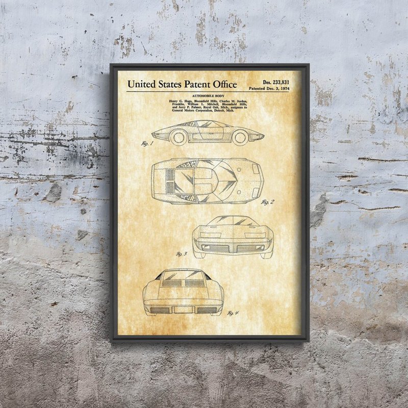 Retro plakát Corvette Szabadalmi USA