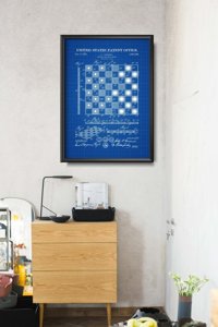 Retro plakát Ellenőrző és sakktábla Truskoski Patenet