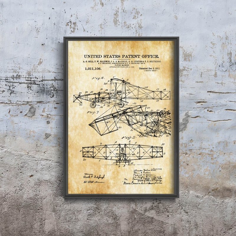 Retro poszterek Szabadalom Alexander Bell repülő gép