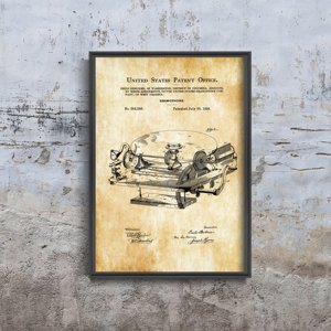 Retro plakát Gramophone Berliner Szabadalmi USA