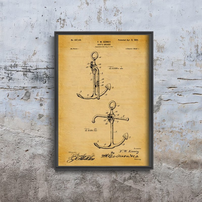 Retro plakát Egy szabadalom egy kenney hajó horgonya