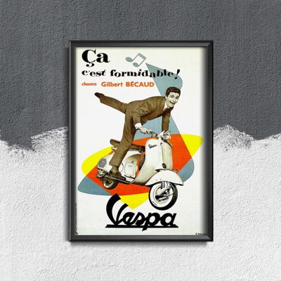 Retro plakát Chante Gilbert Bécaud Vespa