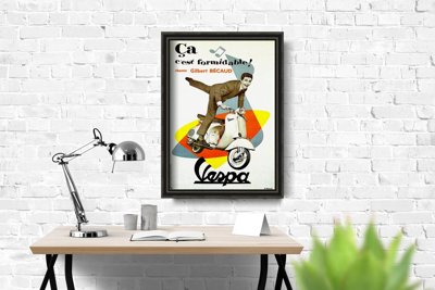 Retro plakát Chante Gilbert Bécaud Vespa
