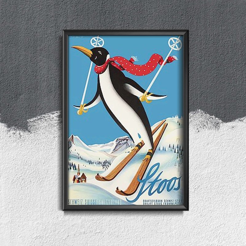 Retro poszterek Ski Penguin Stoos Svájc