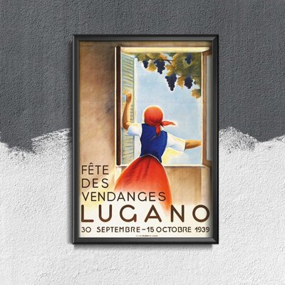 Retro plakát Borvidék Lugano svájci