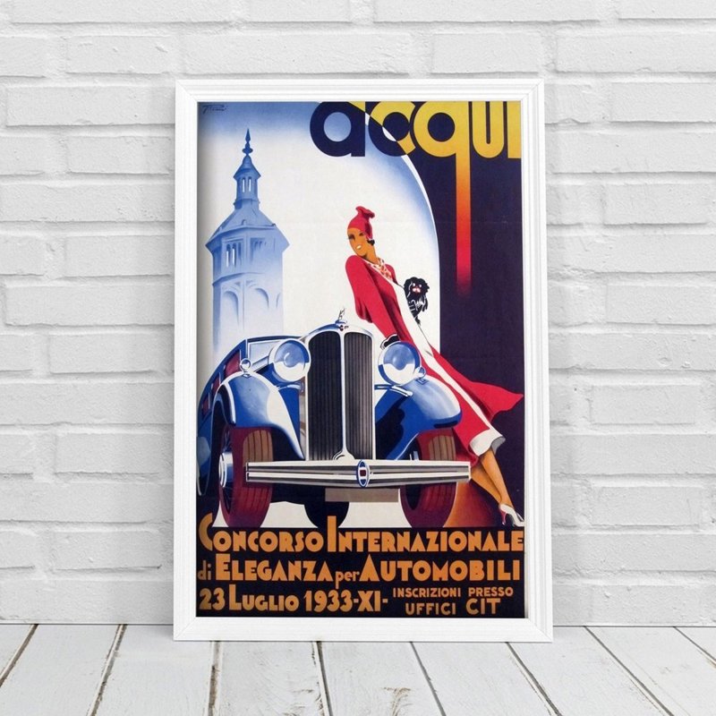 Retro poszterek Acqui Concoorso Internazionale di Elea az automobili számára
