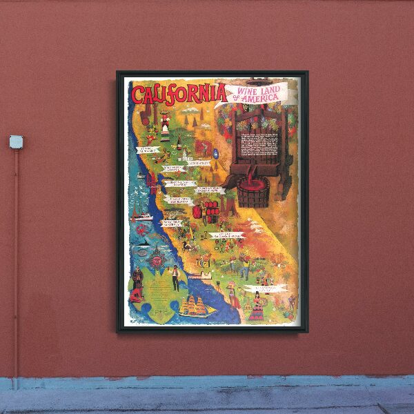 Retro plakát Kaliforniai bor térkép