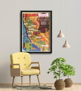 Retro plakát Kaliforniai bor térkép