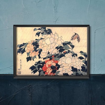 Plakát poszter Peonies és pillangók