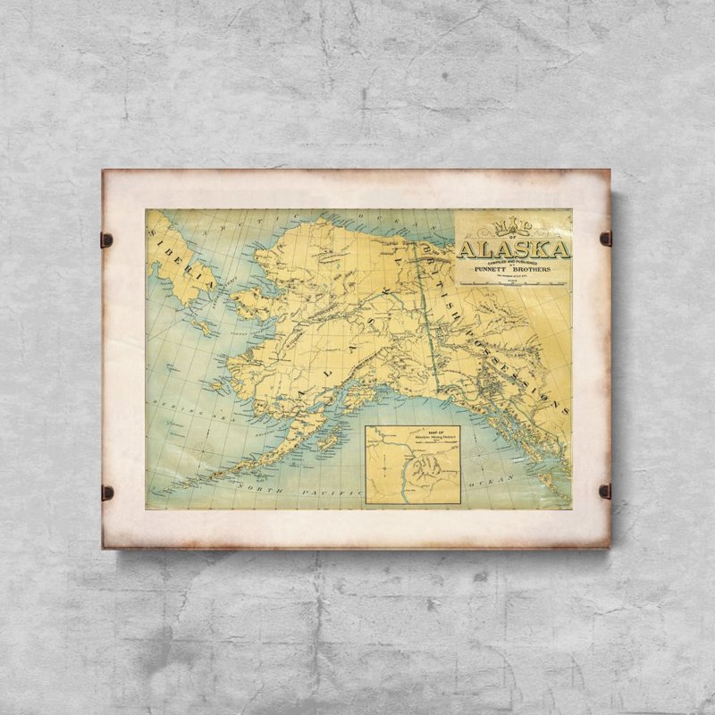 Retro plakát Régi Alaszka térkép