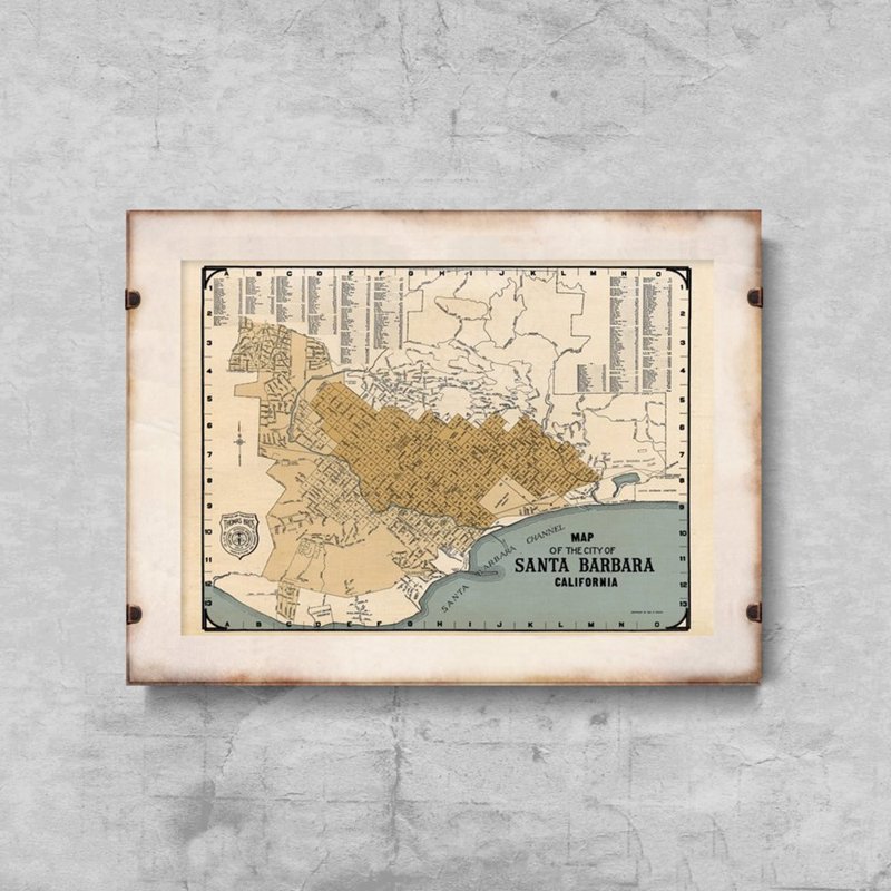 Plakát Régi térkép Santa Barbara Kaliforniában