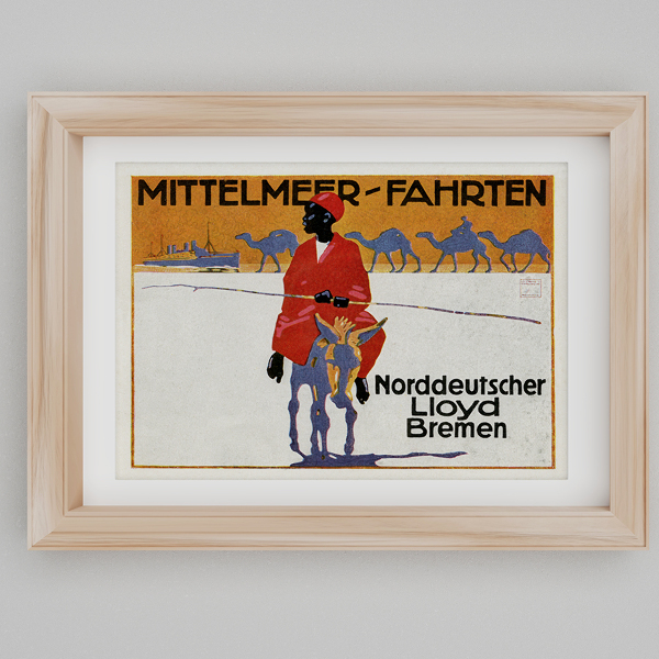 Retro poszterek Mittelmer Fahrtten, Norddeutscher Lloyd Bremen, Mediterrán utazások, Reklám Észak-Német Lloyd Bremen számára