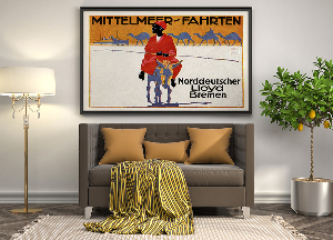 Retro poszterek Mittelmer Fahrtten, Norddeutscher Lloyd Bremen, Mediterrán utazások, Reklám Észak-Német Lloyd Bremen számára