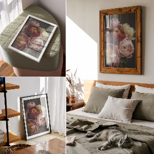 Retro poszter Květy pivoňky