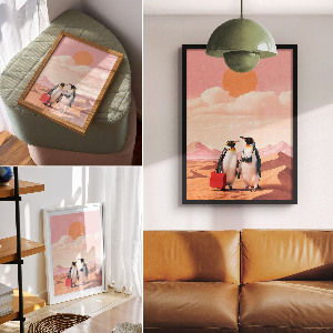 Retro plakát Tučňáci v poušti