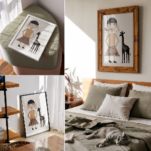 Retro plakát Dívka s žirafou