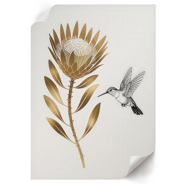 Retro plakát Kolibřík a květina