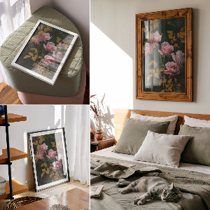 Vintage poszter Růžové květy