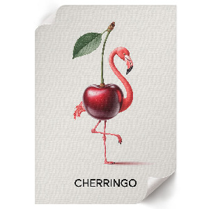 Vintage poszter flamingóval és cseresznyemotívummal