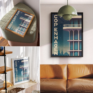 Retro poszter Kodaň v noci