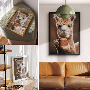 Retro poszter Alpaka s kávou