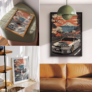 Vintage poszter Auto a hory