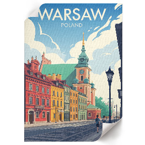 Vintage poszter a Varsói építészet motívumával