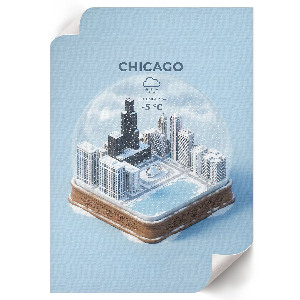 Retro poszter „Chicago” hógömb motívummal