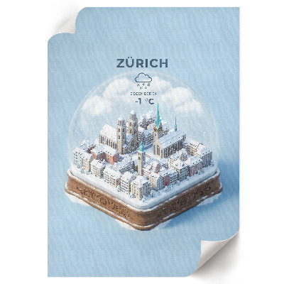 Retro poszter Sněhová koule v Curychu