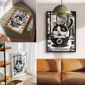 Vintage poszter Kočka v misce