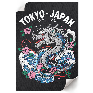 Vintage poszter: japán sárkánymotívummal