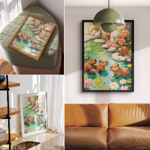 Poszter kép Kapybary v rybníku