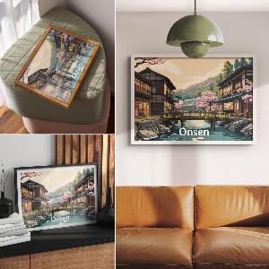 Poszter nyomtatás Japonská krajina s onseny